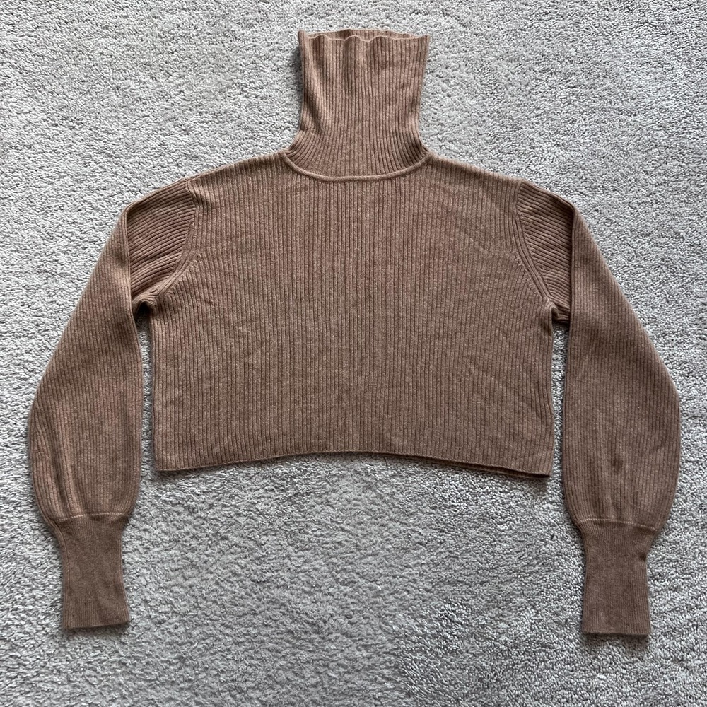 Reformation Luisa Cashmere Ribbed Turtleneck Cropped Sweater Womens S Brown